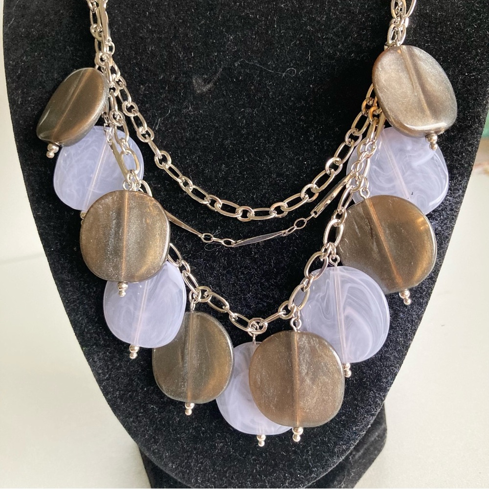 Silver-Tone gray & Brown Disc Necklace and Earring Set